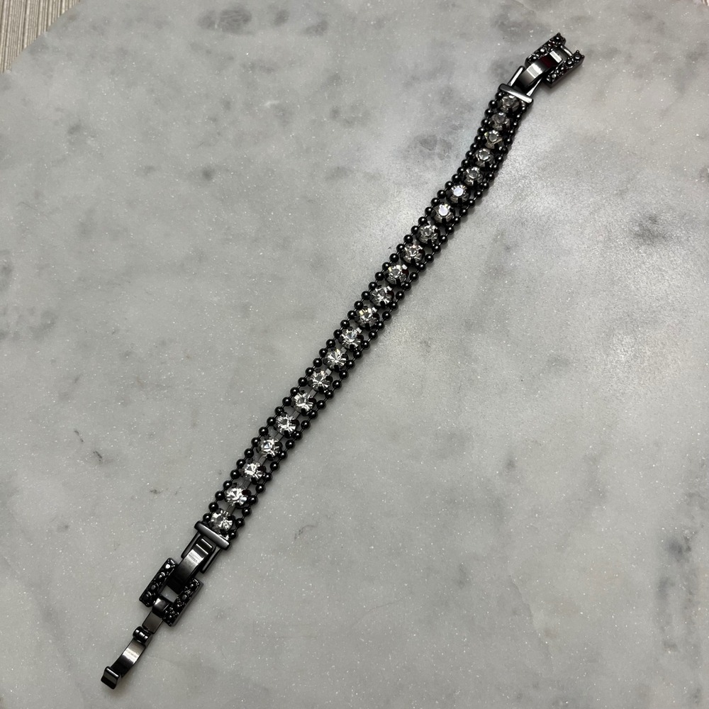 Gunmetal Crystal Tennis Bracelet Stella & Dot Urbane‎ Dark Rhinestone Jewelry